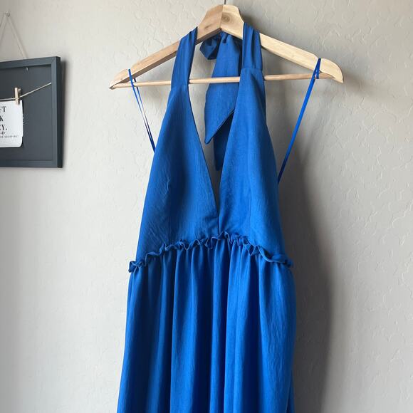 Kasia Dress Blue Halter Tiered Sleeveless Boho Maxi Dress Size M - Picture 2 of 8